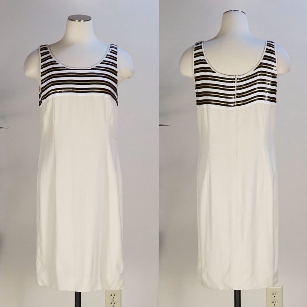Vintage 90s Valentino Night cream sequin mini sheath tank dress